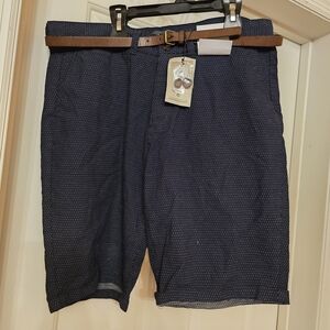 Denim&Co Dark Blue Textured Shorts with Brown Belt
